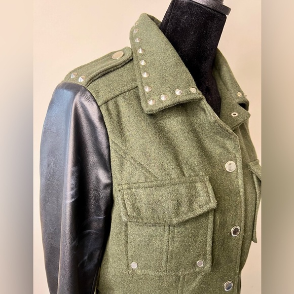Jou Jou faux leather fleece military jacket punk festival studded medium EUC - Picture 4 of 11